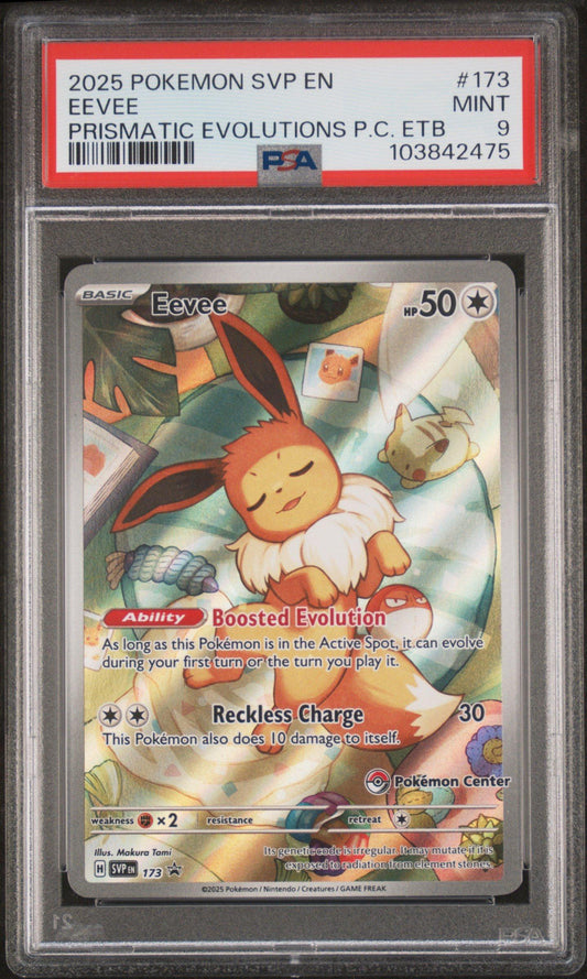 PSA 9 Eevee (POKEMON CENTER) 2025 Prismatic Evolutions ETB Promo 173